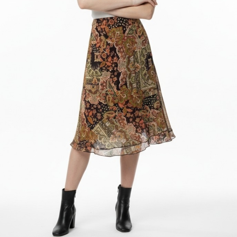 Briggs NY Vintage Womens Chiffon Skirt L Romantic Dark Academia Feminine Sheer